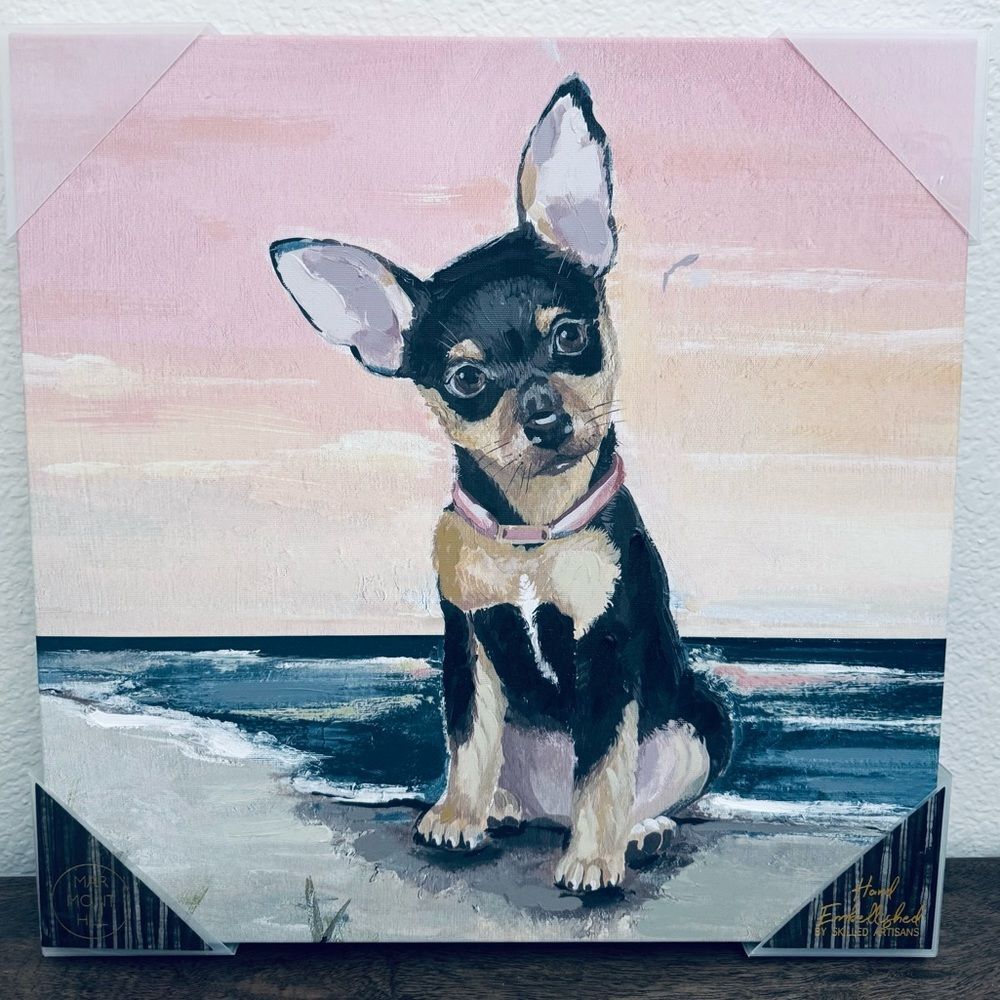 Chihuahua Puppy Dog Beach Sunset Sunrise Marmont Hill Canvas Portrait Wall Art